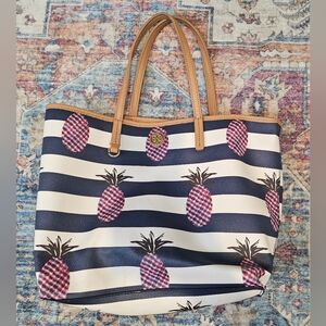 Tory Burch Tote Pineapple Blue and White Crossbody and Tote Bag